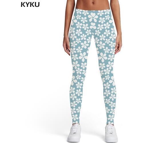 KYKU Brand Flower Leggings Women Harajuku Printed pants Gothic Spandex White Trousers Sexy Womens Leggings Pants Casual Fashion