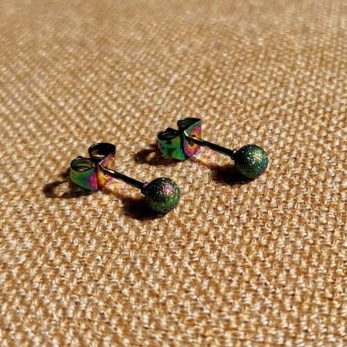 7 Colorful Size 3/4MM Matte Frosted Chocolate Ball Women Stud Earrings Ear 316 Stainless Steel Jewelry Anti Allergy Free