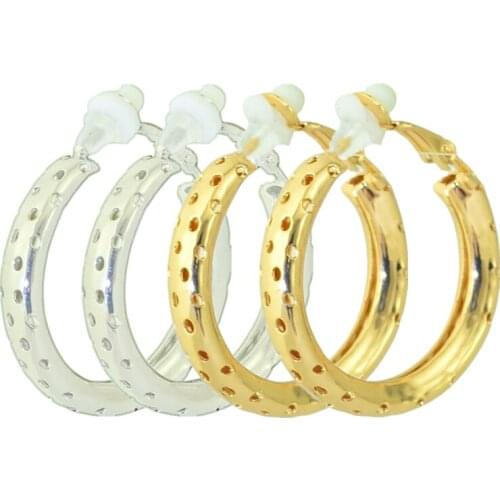 Clip on ear Earrings for women With cushion pad Without piercing 2020 Fashion jewelry Small gold Circle Hollow Ladies Earrings