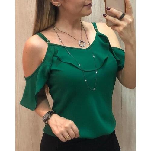 2021 Women Summer Fashion Ruffle Hem Spaghetti Strap V Neck Top Sleeveless Solid Sexy V Neck Female