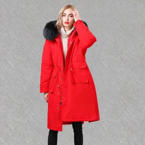Winter Coat Women Large Racoon Fur Collar Down Jacket Woman Hooded Korean Loose Pink Jackets Parka Chaqueta Mujer KJ604