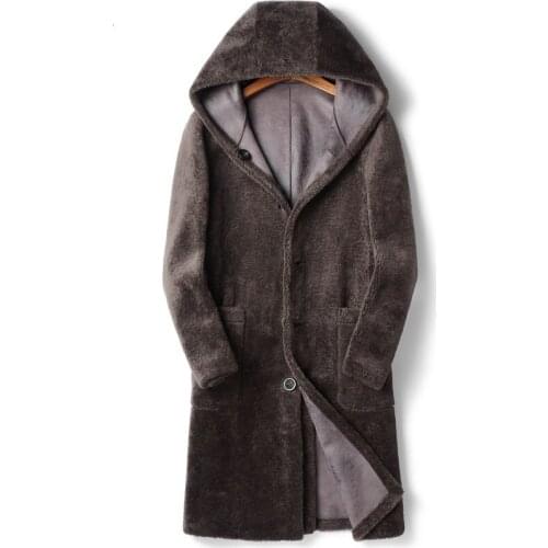 100% Wool Coat Winter Jacket Men Real Sheep Shearling Fur Long Coats Double-side Wear Suede Jacket Chaqueta LSY088321 MY1603