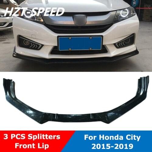 3 PCS ABS Black Front Bumper Shovel Lip Diffuser Spoiler For Honda City Small Car Body Kit 2015-2019