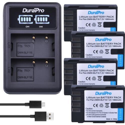 4pc 1860mAH DMW-BLF19 DMW BLF19 Camera Battery + LED USB Charger for Panasonic Lumix GH3 GH4 GH5 DMC-GH3 DMC-GH4 DMC-GH5 G9