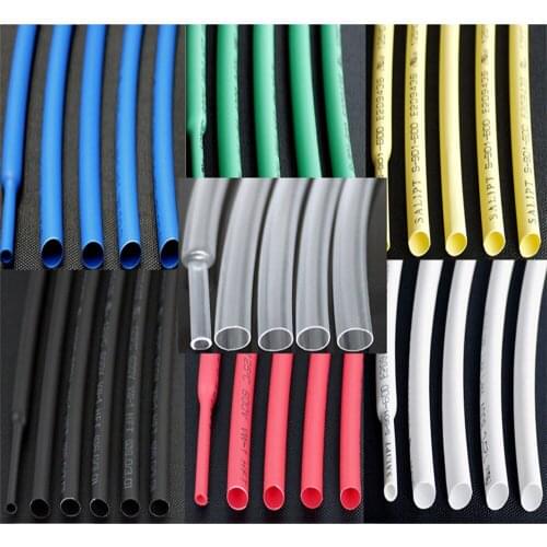 5M Polyolefin 2:1 Heat Shrink Tube 0.6mm/0.8mm/1mm/1.5mm/2mm/2.5mm/3mm/3.5mm/4mm/5mm/6mm Black/Red/Yellow/Green/Blue/White/Clear