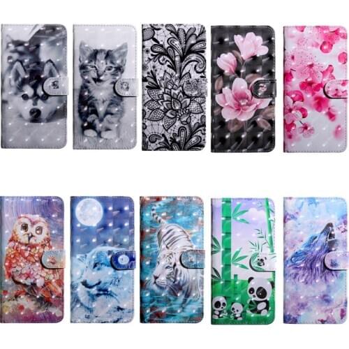 Case For Huawei Y7 Y6 2019 Nova4 LG G8 ThinQ LV5 Moto G7 Play Power Leather Wallet Bling Panda Owl Lace Wolf Flip Cover 60PCS