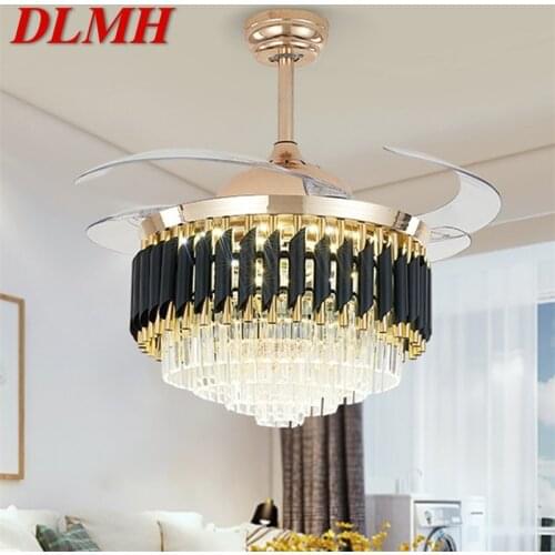 DLMH New Ceiling Fan Light Invisible Luxury Crystal LED Lamp With Remote Control Modern For Home