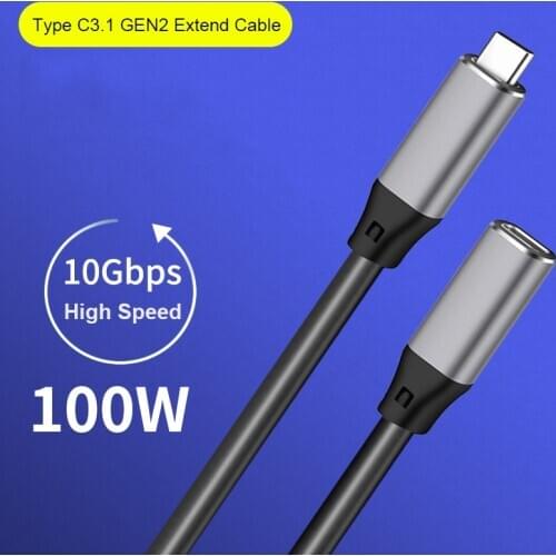 USB3.1 TYPE-C Extension Cable 5A PD100W Type-C Male to Female Extension Cable Gen 2 10Gbps for USB C Device Data Charging OTG