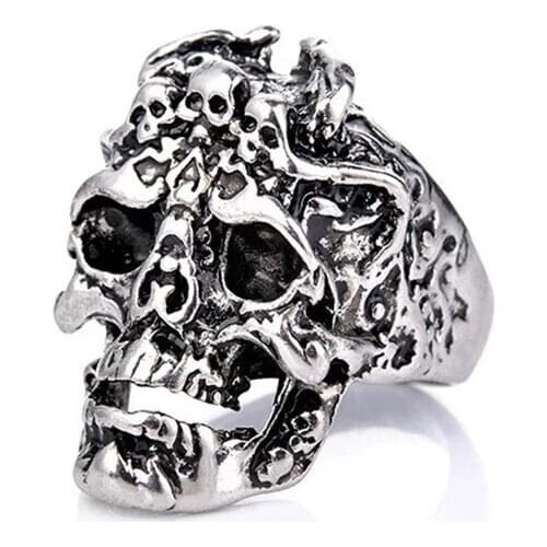 Wholesale High Quality 316L Stainless Steel Punk Rome Fighter Skull Ring fashion Jewelry