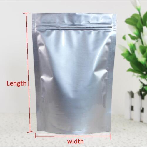 Candy Box 100pcs 7sizes In Pure Silver Aluminum Foil Stand Up Zipper Lock Bag Self Seal Food Storage Retail Packaging Pouch