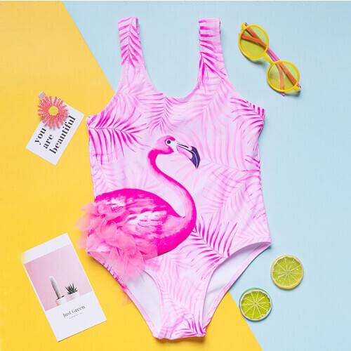 Flamingo Girl Swimwear Kids One Piece Swimsuit 2-8 Years Toddler Girls Bathing Suit Monokini Beachwear Childrens Swimming Suit