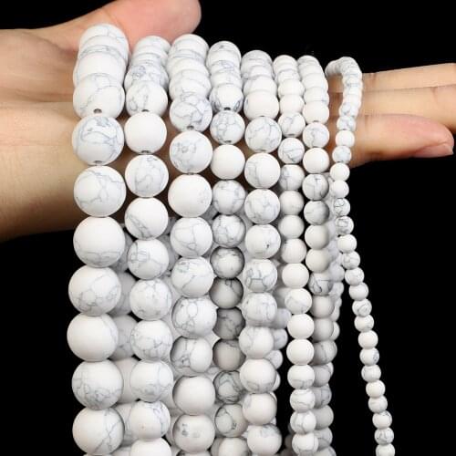 Matte Frosted Synthetic White Howlite Turquoise Stone Beads Round Loose Bead For Jewelry Making DIY Charm Bracelet 4/6/8/10/12MM