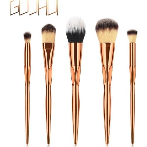 5pcs/Set Metal Makeup Brushes Cosmetic Face Foundation Power Eyeshadow Blush Make Up Brush Kit Maquiagem Cotton Pad Dfdf GUJHUI