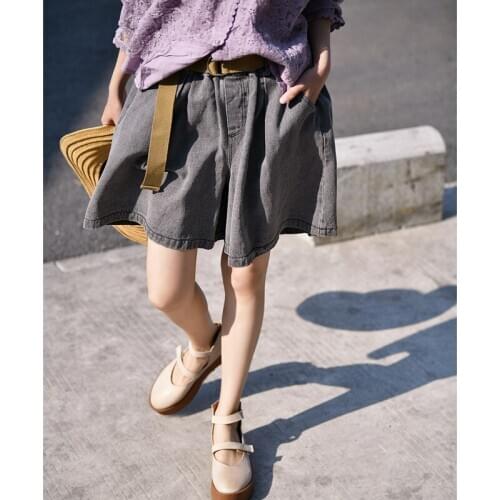 MICOCO N8103 Artistic big size elastic waist A word wide leg gray 5 minutes denim shorts skirt trousers female summer