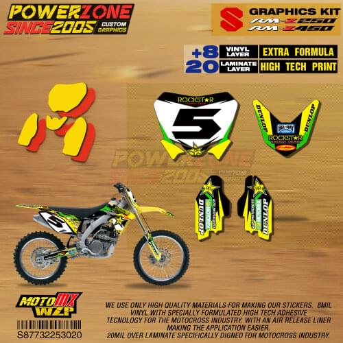 PowerZone Custom Team Graphics Backgrounds Decals 3M Stickers Kit For Suzuki RMZ250 04-06 07-09 10-18 RMZ450 08-17 RM 03-08 020