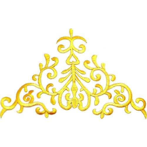 Iron On Gold Appliques Flower Cosplay Costume Patches Embroidered Trims Gold And Silver 28cm*17cm