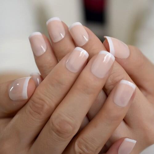 Natural Artificial False Nail Square Nude Daily French Office Nail Art Tips Short Full Cover Solid Nails Tip24