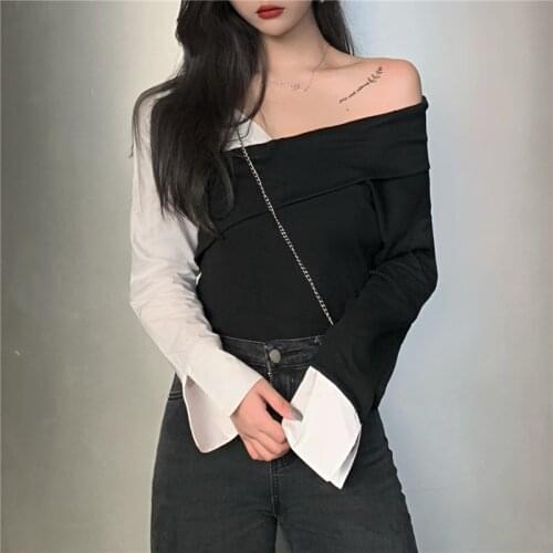 Cheap wholesale 2021 spring autumn new fashion casual woman t-shirt lady nice women Tops female off shoulder top Fy1458