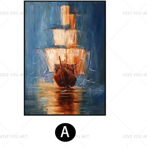 New 100%Hand-painted Nature Ship Sea View Abstract Oil Painting Canvas Art Home Decor Wall Pictures Modern No Frame Picture