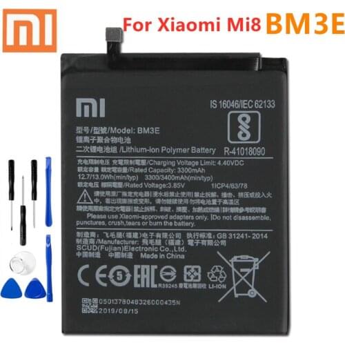Xiao Mi Original Phone Battery BM3E for Xiaomi Mi 8 Mi8 M8 Real 3400mAh High Quality Replacement Battery + Free Tools