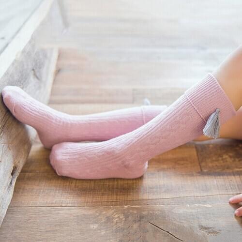 1-8Y Sweet Princess Style Baby Girls Socks Soft Cotton Childrens High Long Knee Socks with Tassel Toddler Kids Leg Warmers