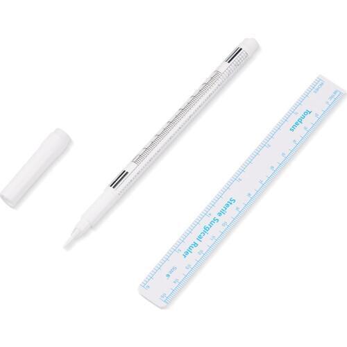 Permanent Makeup Body Art Supply Tattoo Marker Pen with Eyebrow Ruler Measuring Tool Microblading Accessories Surgical Skin Pen