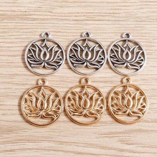 20pcs/lot 19*22mm Zinc Alloy Lotus Charms Pendants Jewelry Making Decoration DIY Handmade Flower Charms for Necklaces Earrings