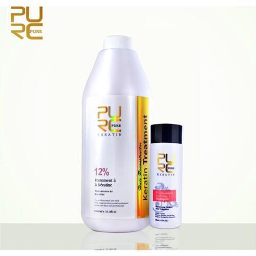 PURC 12% Formalin Brazilian Keratin Chocolate Hair Treatment 1000ML And Purifying Shampoo 100ML Straighten+Repair Damage Hair