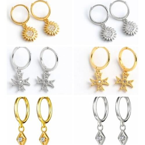 925 Silver Ear Buckle Star Light Drop Earring Piercing Ohrringe Circle CZ Zircon Pave Pendiente Loops Round Women Jewelry Gift