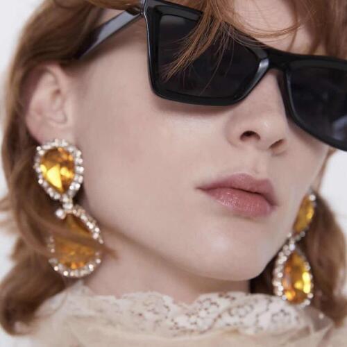 Boho Fashion Geometric Gold Water Drop Shape Crystal Earrings For Women Vintage Metal Frame Dangle Earring Jewelry Party Gift