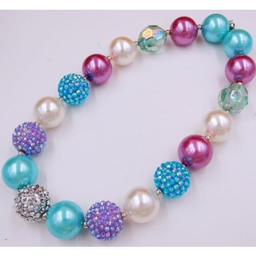 Bling Bling Gilrs Blue Purple Necklaces Infants Toddler Chunky Rhinestone Beads Bubblegum Necklace Dress-up Gift Toy For Child