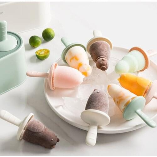 Silicone Cute Snowman Shape Ice Cream Mold Popsicle Mould With Sticks 4 Cell Ice Cube Tray DIY Dessert Cake Decoration Tool