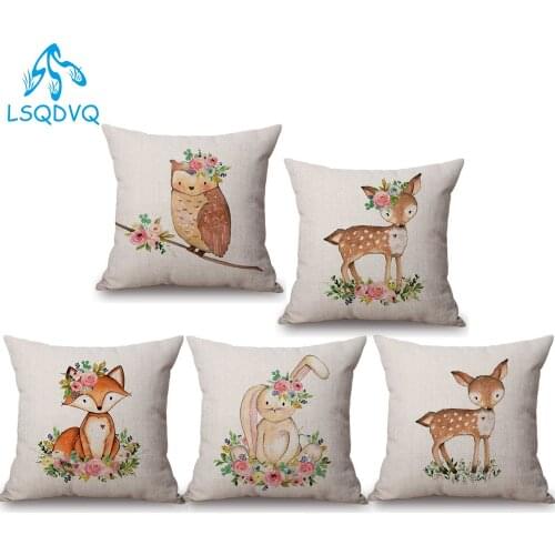 Cute Cartoon Animals Fox Bear Owl Deer Baby Girl Room Decoration Throw Pillow Case Polyester Cute Cushion Cover for Boys