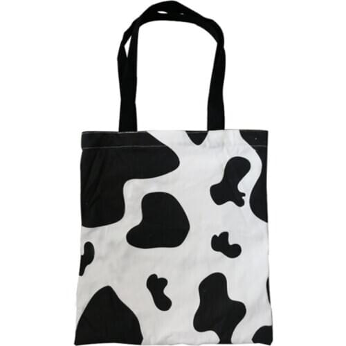 Shopping Bags Women Cow Pattern Canvas Sweet Girls Korean Leisure Popular Simple Chic Shopper Female