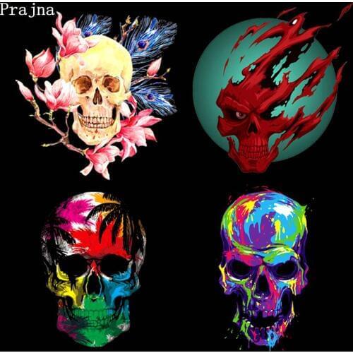 Prajna Punk Skull Rose Patches DIY Iron-On Transfer Heat Transfer Vinyl Thermal Stickers Ironing On Patches On Clothes T-shirt