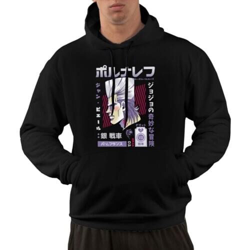 Trendy Mens Jojos Bizarre Adventure Hoodies Pullovers With Pocket Cotton Loose Fit Autumn Jean Polnareff Hooded Sweatshirts
