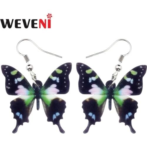 WEVENI Acrylic New Guinea Graphium Weiskei Butterfly Earrings Dangle Drop Big Long Novelty Insect Jewelry For Women Girls Gift