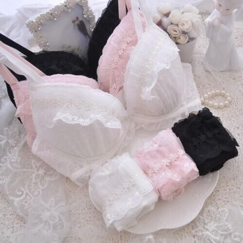 Japanese Sexy Girls Underwear Set Women Intimates Comfortable Lingeire Gothic Push Up Underwire Bra and Pany Set Embroidery 2020
