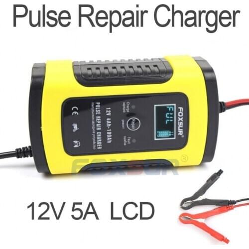 12V 5A Pulse Repair Charger Motorcycle & Car Battery Charger with LCD Display 12V AGM GEL WET Lead Acid Battery Charger