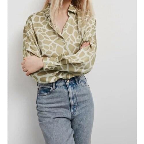 Women Shirt Vintage Leopard Print Shirts Casual Long Sleeve Office Ladies Tops Summer Loose Button-Up Satin Shirt
