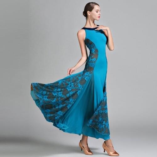 2021 New S9022 Lace Patchwork Sleeveless Latin Dance Dress Women Dancing Performance Costume Latin Ballroom Latino Dancewear