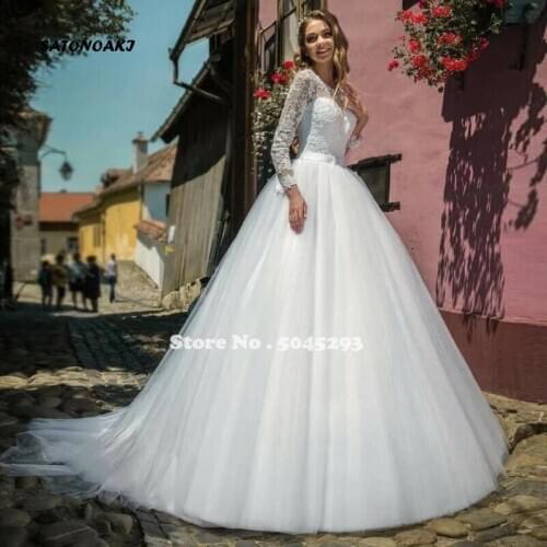 Princess 2021 Lace Wedding Dress Ball Gown Long Sleeve Court Train Bridal Vestido De Novia Robe Mariage Undefined Online Shop