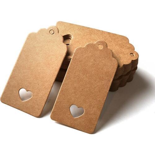 100Pcs/Lot Kraft Paper Blank Gift Price Hang Tags Luggage Wedding Party Favor Note Cards Packaging Labels Heart Brown