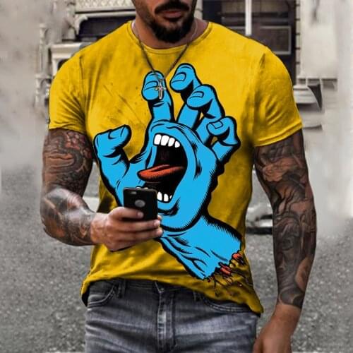 2021 summer cartoon personality giant hand 3d printing T-shirt mens street trend mens short-sleeved casual T-shirt top