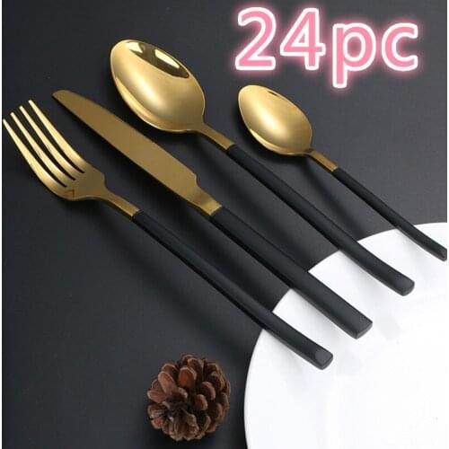 24jian Portuguese hotel steak 304 stainless steel knife and fork spoon plated titanium western tableware spoon and fork set