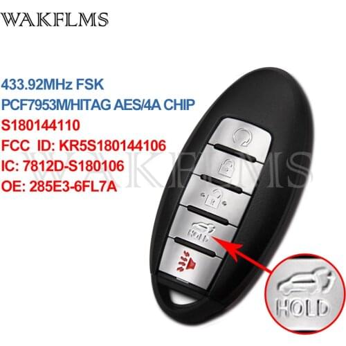 5 Button Smart Remote Car Key 433.92Mhz For Nissan Rogue 2017 2018 2019 with PCF7953M HITAG AES 4A CHIP KR5S180144106 S180144110