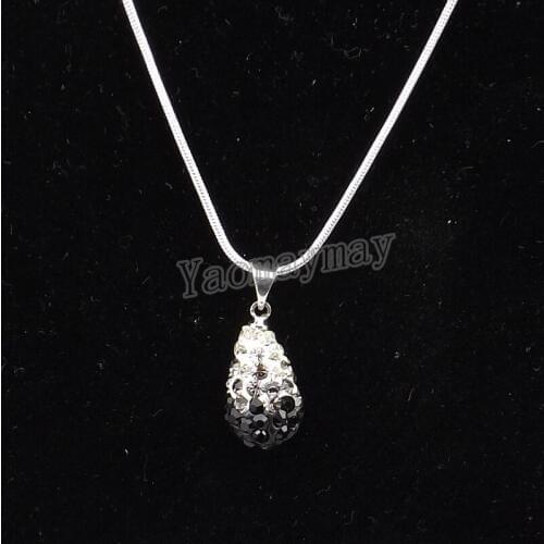 5pcs/Lot Gradient Black Waterdrop Shape Crystal Pendant Silver Plated Necklace For Women Free Shipping