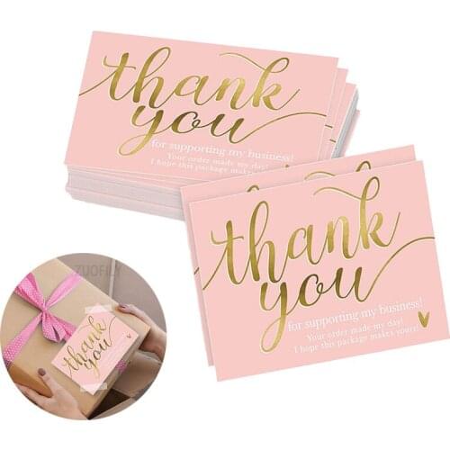 50Pcs Pink Thank You for Supporting Business Note Card Thanks Wedding Greeting Praise Labels Appreciation Cardstock Sellers Gift