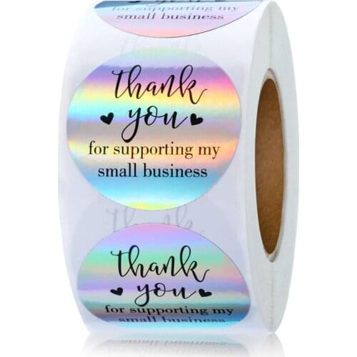 500pcs Rainbow Silver Roll Adhesive Shipping Mail Labels Thank You for My Small Business Stickers Paper Thank You Label Sticker