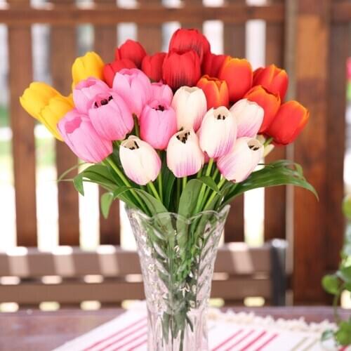9pcs/bunch Tulip Artificial Flowers Real Touch Flowers Wedding Decor Simulation Bride Bouquets Pu Tulips for Home Vase Decor